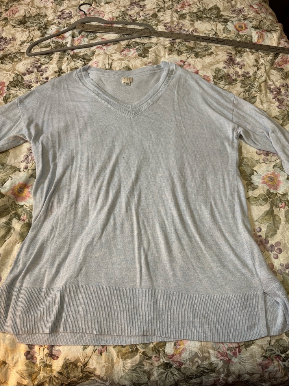 A New Day XXL Light Blue V Neck Sweater Tunic Ribbed Cuffs Side Slits